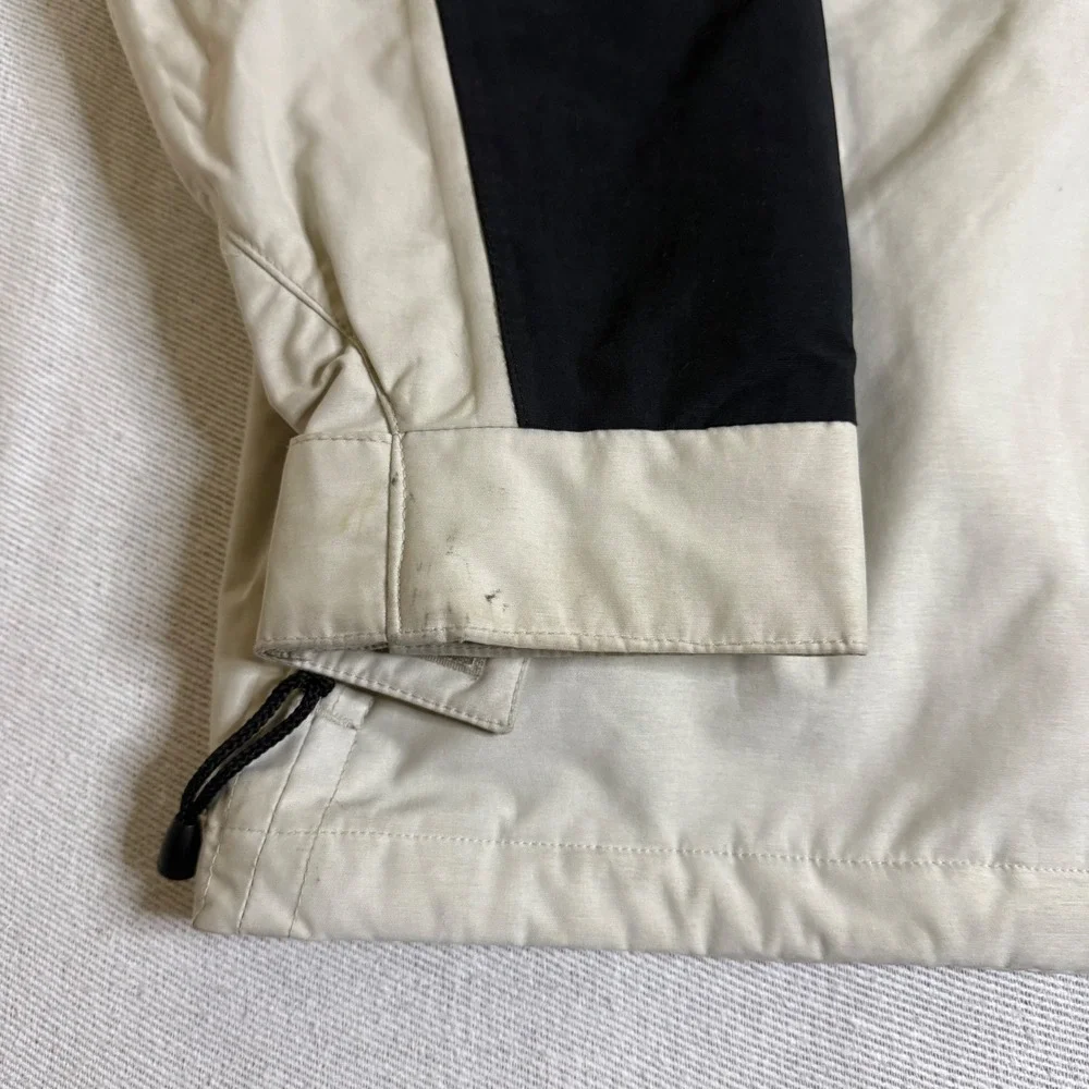 The North Face HyVent Parka Jacket Men L Cream Black Hooded Colorblock